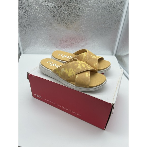 New Ryka Malin‎ Cross Band Slide Sandals Yellow Orchid Comfort Padded Size 6M - Picture 2 of 6